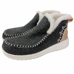 Hey Dude Denny Wool Faux Shearling Boots Bootie Gray Tan Cozy Women’s Size 8